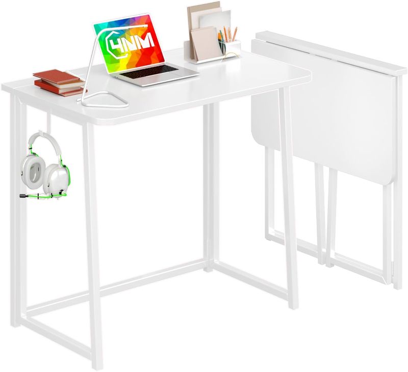 Photo 1 of 4NM 31.5" Small Folding Desk, Simple Assembly Computer Desk Home Office Desk Study Writing Table for Small Space Offices - All White