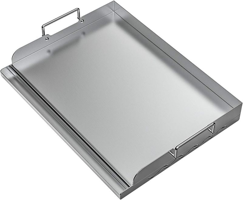 Photo 1 of Skyflame Universal Stainless Steel Griddle Flat Top Plate with Even Heating Bracing for BBQ Charcoal/Gas Grills, Camping, Tailgating, and Parties 17" x 13"