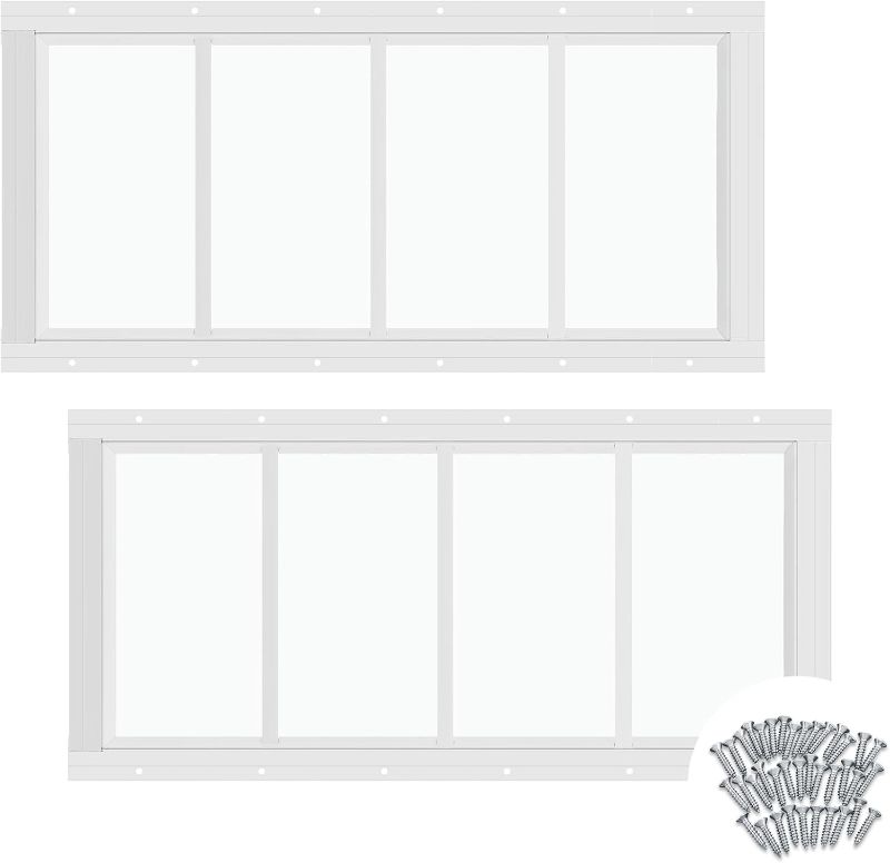 Photo 1 of Tandefio 2 Pack 10'' x 23'' White Flush Mount Shed Transom Window with Tempered Glass Household Windows with Screws for Chicken Coop Sheds Barns Playhouse