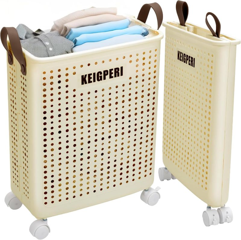 Photo 1 of KEIGPERIcollapsible laundry baskets,laundry basket with wheels,foldable laundry basket,With wheels and handles, it is easy to move and can be folded to save space. (Milk white, small)1040567080
