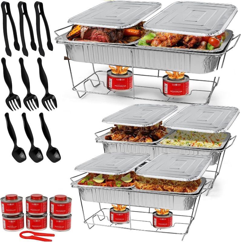 Photo 1 of Large Full Size 33-Pcs Disposable Chaffing Buffet with-Covers, Utensils, Fuel Cans – Premium Chafing Dish Set for Events, Parties, Catering