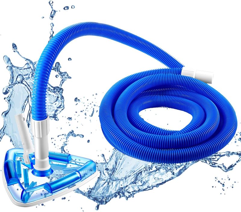 Photo 1 of 2 Pcs Swimming Pool Cleaning Kit 1-1/4 Inch x 18 ft Pool Vacuum Hose with Swivel Cuff Triangular Weighted Pool Vacuum Head Connect 1-1/4" or 1-1/2" Hose for Above Ground Inground Pools, Blue