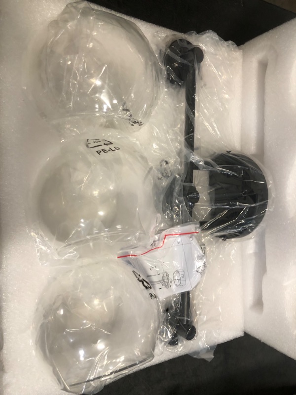 Photo 1 of Bathroom Light Fixtures 3 Lights Vanity Light with Black Round Finish, Bathroom Vanity Lights with Clear Globe Glass, Matted Black Wall Sconce for Mirror, Bedroom, Living Room, Kitchen