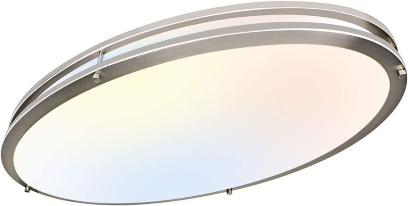 Photo 1 of  32 Inch Oval LED Ceiling Light, 60W, 4000LM, 2700K/3000K/3500K/4000K/5000K Adjustable, Brush Nickel Finish Dimmable Flushmount Ceiling Light for Bedroom, Living Room