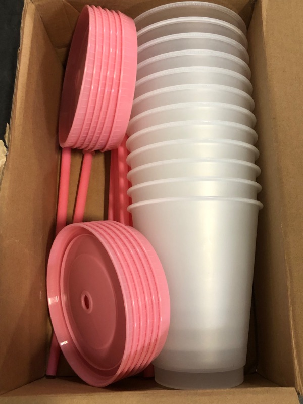 Photo 1 of Mifoci 12 Pcs Plastic Tumbler with Lids and Straws Reusable Plastic Tumblers Bulk Mug Tumbler with Straw and Lid Tumbler Ice Cold Drinking Cup for Water Smoothie Birthday Party (Pink,16oz)