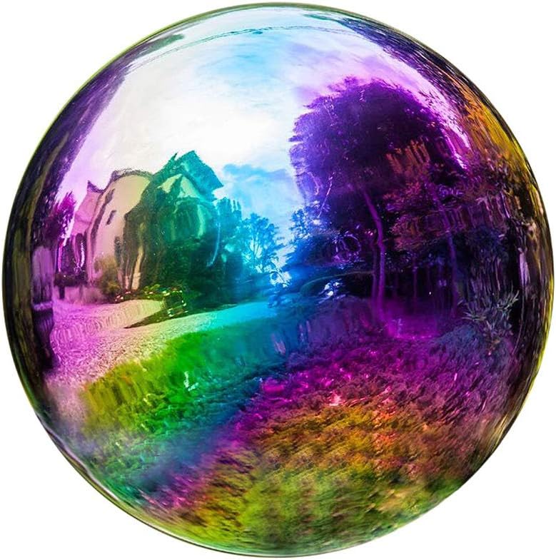 Photo 1 of Topadorn Stainless Steel Gazing Globe Ball, Mirror Gazing Ball for Garden Decorations, Reflective Globe Ball for Outdoor Patio & Yard, Multi-Color Rainbow, 10''