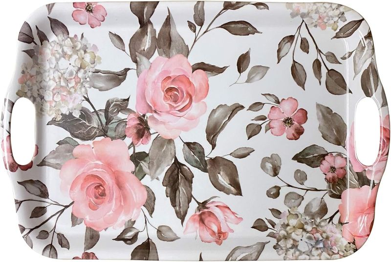 Photo 1 of April Box–Melamine Serving Tray–Elegant Plastic Serving Tray–18 x 12 x 1-inch Large Serving Platter with Floral Print Materials and Durable Design–Integrated Side Handles