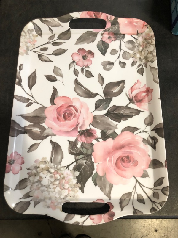 Photo 1 of April Box–Melamine Serving Tray–Elegant Plastic Serving Tray–18 x 12 x 1-inch Large Serving Platter with Floral Print Materials and Durable Design–Integrated Side Handles