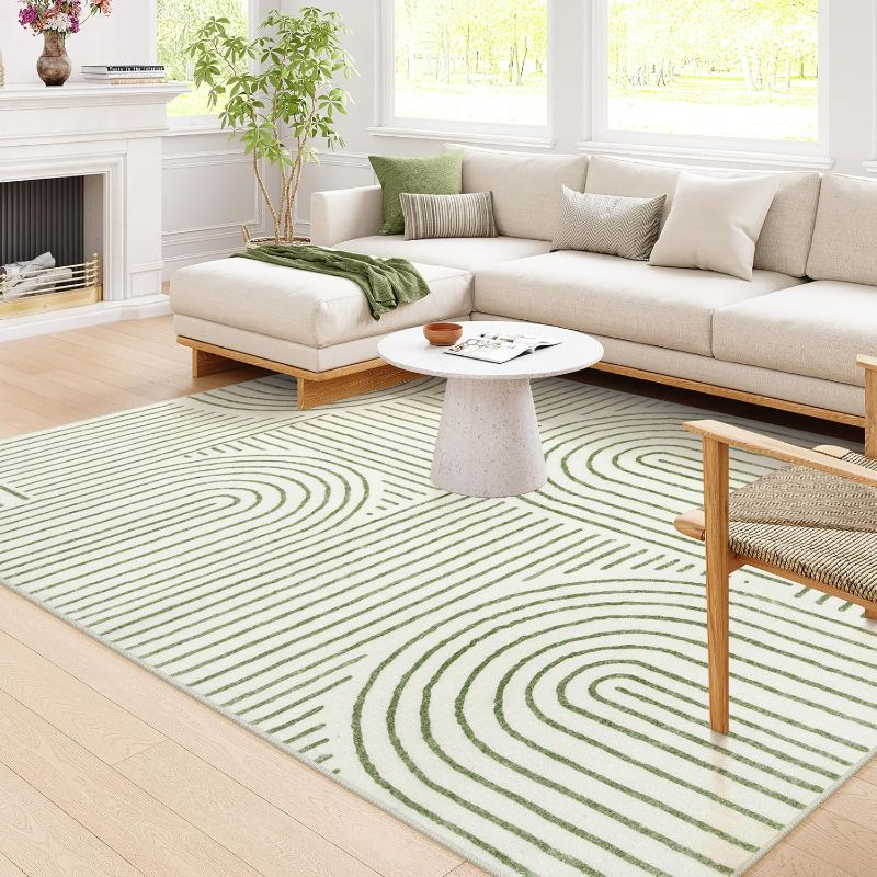 Photo 1 of Lahome Abstract 8x10 Rugs for Living Room, Soft Green 8x10 Area Rugs for Bedroom Non-Slip, Ultra-Thin Rainbow Boho Accent Carpet for Dining Room Office, Green