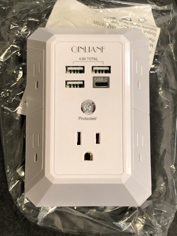 Photo 1 of Wall Charger, Surge Protector, QINLIANF 5 Outlet Extender with 4 USB Charging Ports (4.8A Total) 3-Sided 1680J Power Strip Multi Plug Adapter Spaced for Home Travel Office (3U1C)