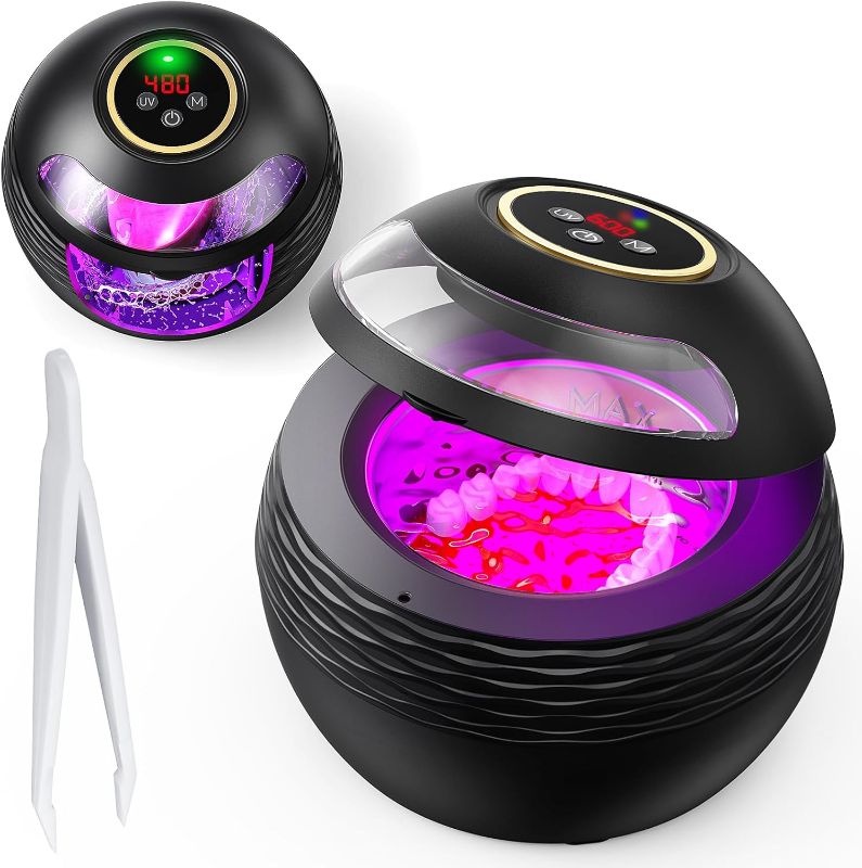 Photo 1 of Ultrasonic Retainer Cleaner Machine - 5 Modes Ultrasonic U-V Cleaner for Dentures, Aligner, Mouth Guard, Whitening Trays 45kHz/200ml Ultrasonic Jewelry Cleaner with Screen Display (Black) (Balck)