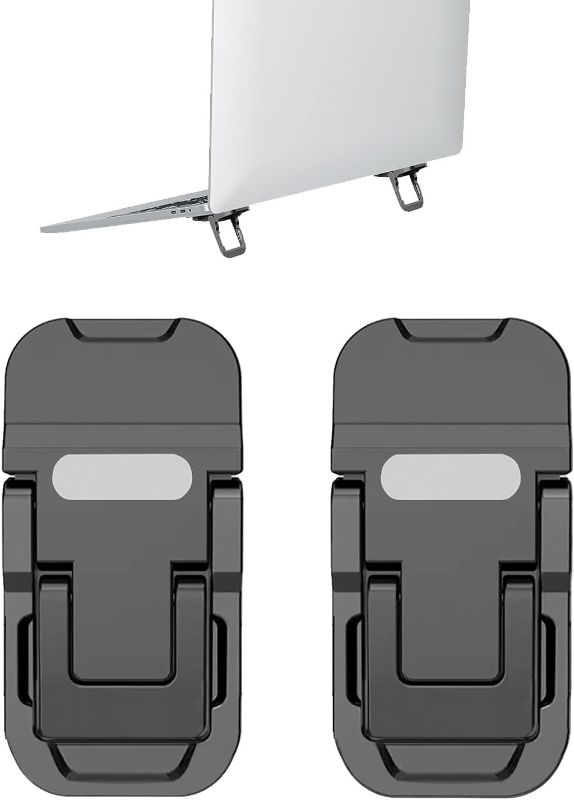 Photo 1 of Mini Portable Laptop Stand for Desk Computer Keyboard Stand - Zinc Alloy Keyboard Riser with 2 Adjustable Angles Foldable Invisible Laptop Riser for MacBook, Dell, HP, Lenovo and More, Black