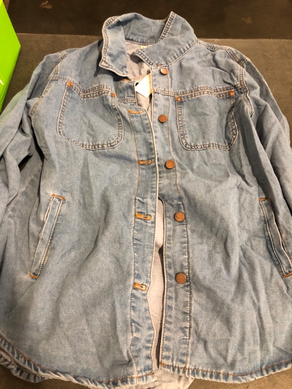 Photo 1 of Size L Luvamia Denim Jackets for Women Trendy Long Sleeve Button Down Shirt Jacket Jean Shacket with Pocket Western Work Jacket