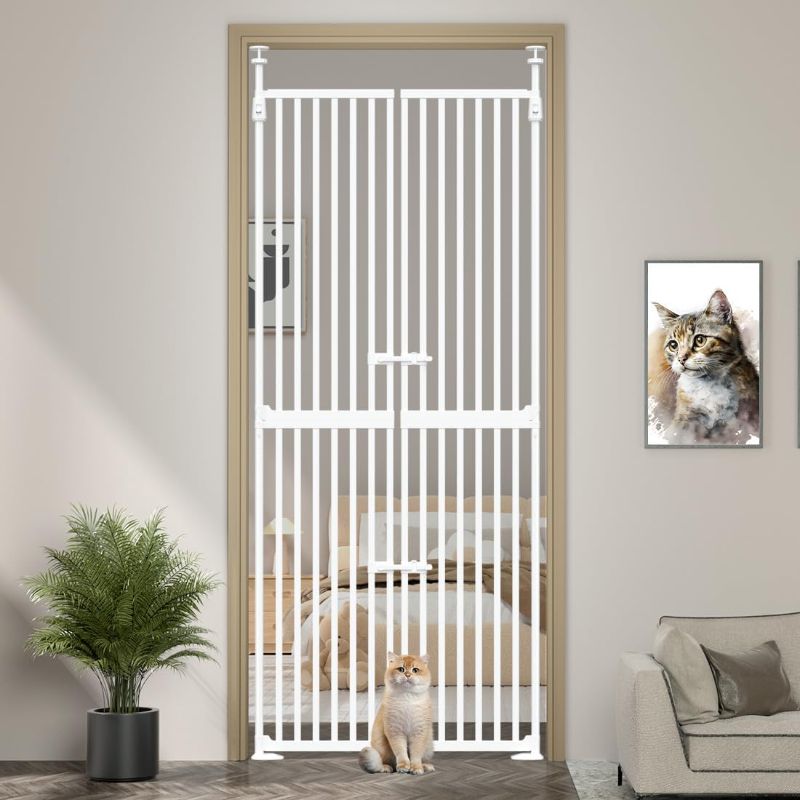 Photo 1 of 71" High Extra Tall Cat Gate - Auto Close Safety Gate with Double Pet Door for Doorway - Indoor Pet Barrier - No Drilling - Cat Proof - Kitchen