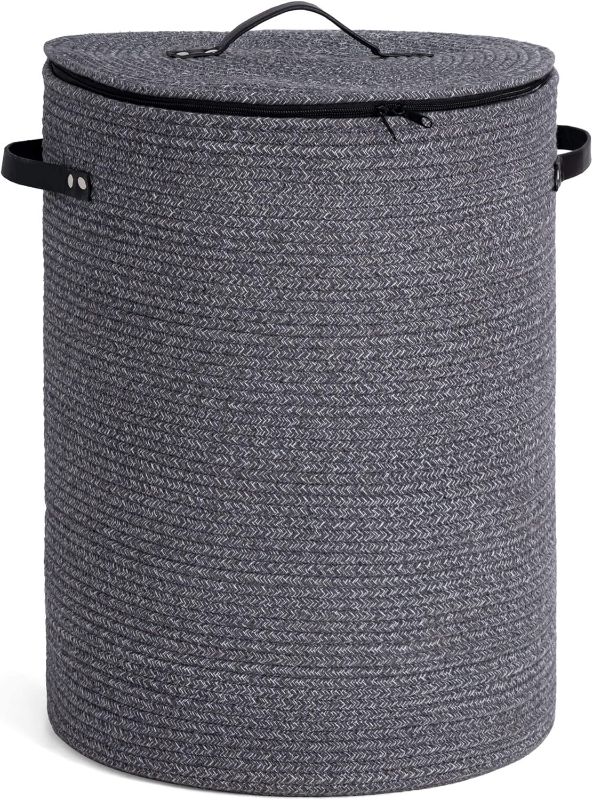 Photo 1 of CHICVITA Large Laundry Hamper with Lid, 58L, Tall Clothes Laundry Basket for Bedroom, Rope Laundry Bin for Clothes, Blankets, Toys, Woven Laundry Basket for Living Room