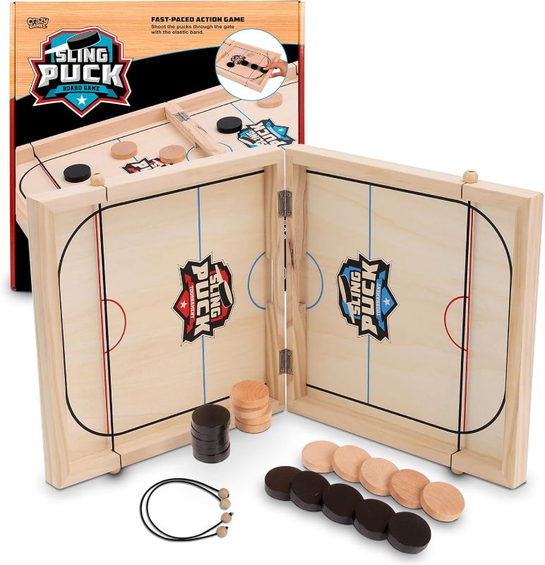 Photo 1 of Fast Sling Puck Table Board Game I Wooden Family Indoor Two Player, Table Games for Family - Top Hockey for Adults & Kids, Competitive Parties for Fun