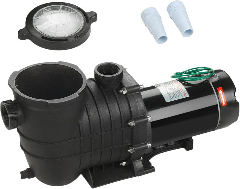 Photo 1 of Inground/Above Ground Swimming Pool Pump, 1.5 HP 110V/220V Dual Voltage Self Primming Pool Pump with Strainer Filter Basket & Drain Plug, 1100W 60HZ Silent Operation