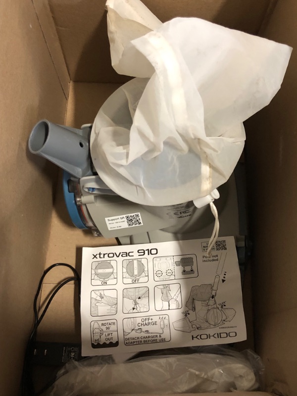 Photo 1 of KOKIDO Rechargeable Heavy Duty Pool Leaf Vacuum, 62GPM Powerful Suction, Standard and Fine Oversized Filter Bags, Commercial Power Vac for Leaves and Debris, for Inground and Above Ground Pools XV910