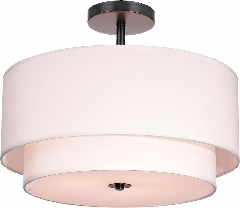 Photo 1 of FRIDEKO HOME 3-Light Semi Flush Mount Ceiling Light,15.7 inch Ceiling Light Fixture with White 2-Layer Fabric Shade Drum Lights for Bedroom Living Room Kitchen Foyer Hallway