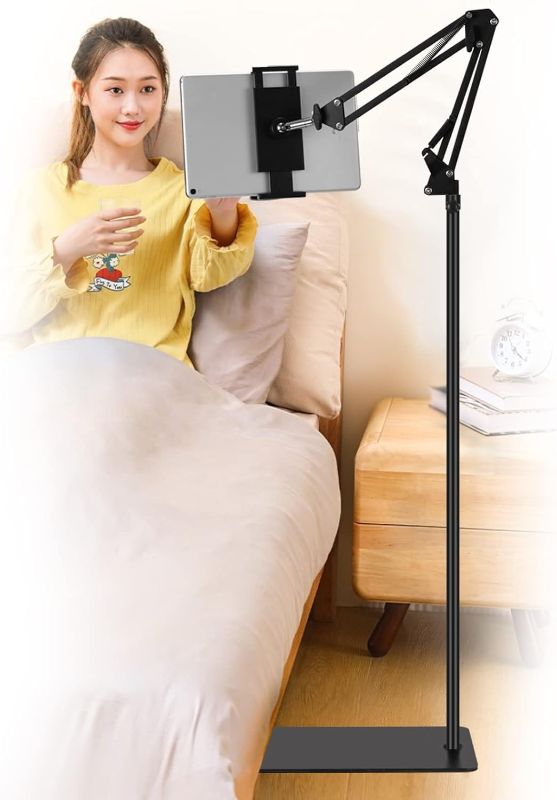 Photo 1 of Tablet Floor Stand, Adjustable Universal 360-degree Rotatable Metal Tablet Holder, Phone Stand for iPad/iPhoneX/iPad Pro or Other 4.7~12.9 Inch-Screen Devices (Black)