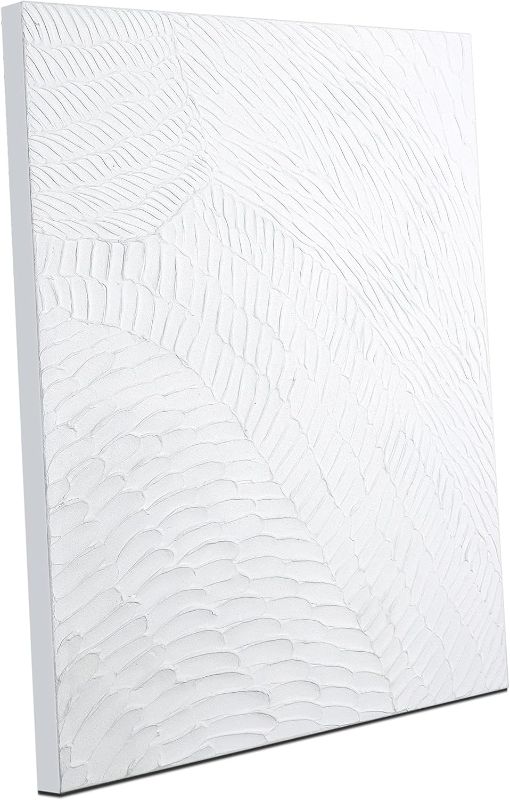Photo 1 of Zessonic White Abstract Wall Art for Living-room - Large Geometry texture Abstract hand-painting artwork Minimalism Contemporary Nordic Decorative for Living Room, Bedroom - 28" W x 40" H