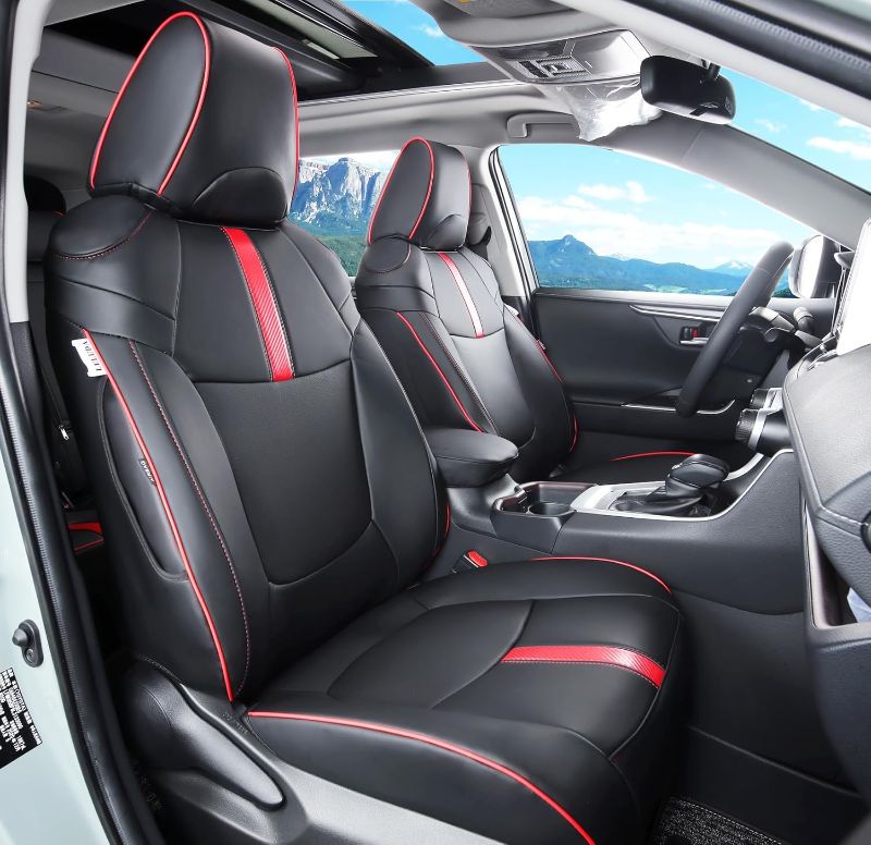 Photo 1 of Custom Fit RAV4 Car Seat Covers Fit for Toyota RAV4 LE Limited XLE 2019 2020 2021 2022 2023 2024 2025 with Waterproof Faux Leather (Black with Red Trim, LU01-XLE)