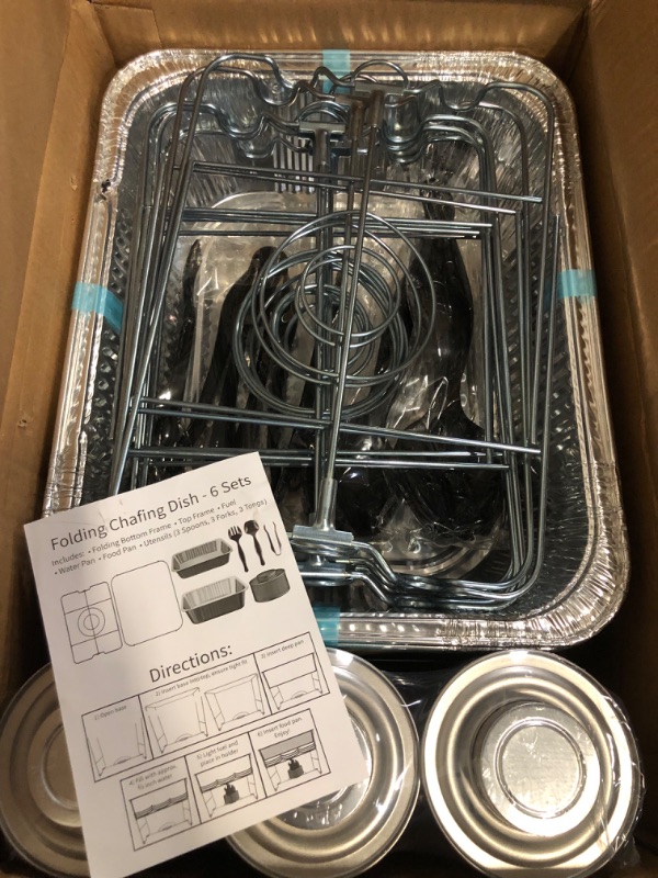 Photo 1 of Disposable Chafing Dish Buffet Set, Food Warmers for Parties, Complete 33 Pcs of Chafing Servers with Covers, Catering Supplies with Full-Size Pans (9x13), Warming Trays for Food with Utensils & Lids