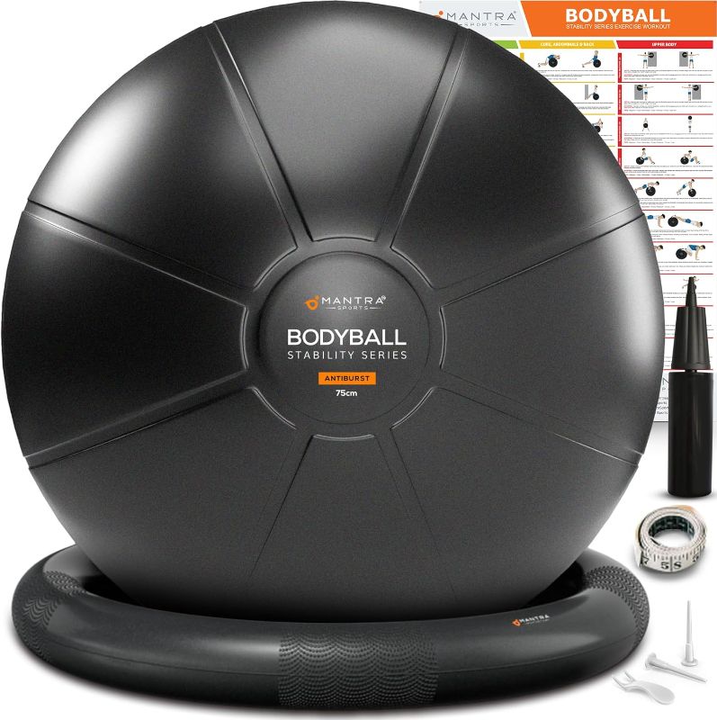 Photo 1 of MANTRA SPORTS Yoga Exercise Ball Chair for Office Desk with Base, Ideal for Pregnancy, Birthing, Stability Exercises & Fitness. Swiss Stability Birth Ball for Labor, Gym & Workouts.