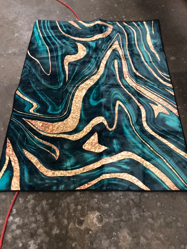 Photo 1 of Teal Marble Area Rug 5x7, Gold Crack Rug, Abstract Metallic Texture Non Slip Carpet for Bedside, Luxury Shinny Boho Hippie Fluid Washable Decorative Rug for Living Room