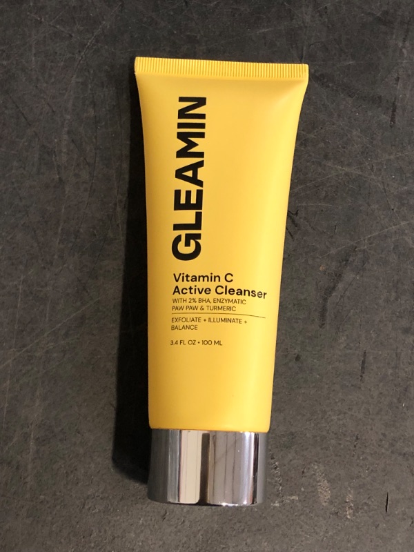 Photo 1 of Gleamin Vitamin C Cleanser - Cream to Foam - 2% BHA, Paw Paw & Turmeric for Radiance, Exfoliation, and Pore Cleansing | pH Balanced, Non-Stripping, Fragrance-Free Brightening Face Wash - 3.4 FL OZ
