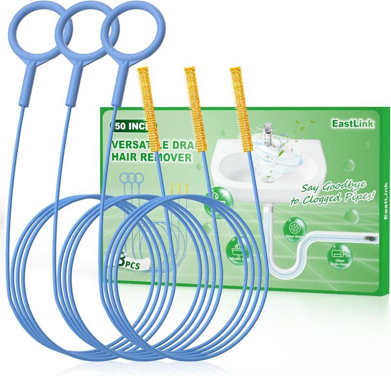 Photo 1 of EastLink 50 Inch Sink Snake Hair Drain Clog Remover, Anti-Break Steel Drain Snake Drain Hair Removal Tool, Flexible Shower Snake Drain Augers for Bathroom, Bathtub Drain Hair Catcher, 3 Pack