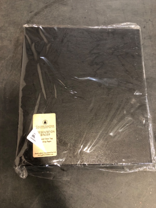 Photo 1 of Gallery Leather 3 Ring Binder with Plastic Sleeves, Includes 10 Sheets, Sheet Size: 8.5" x 11" - Presentation Binder Rings with Hubbed Spine, Thick: 1.25" Belfast Black