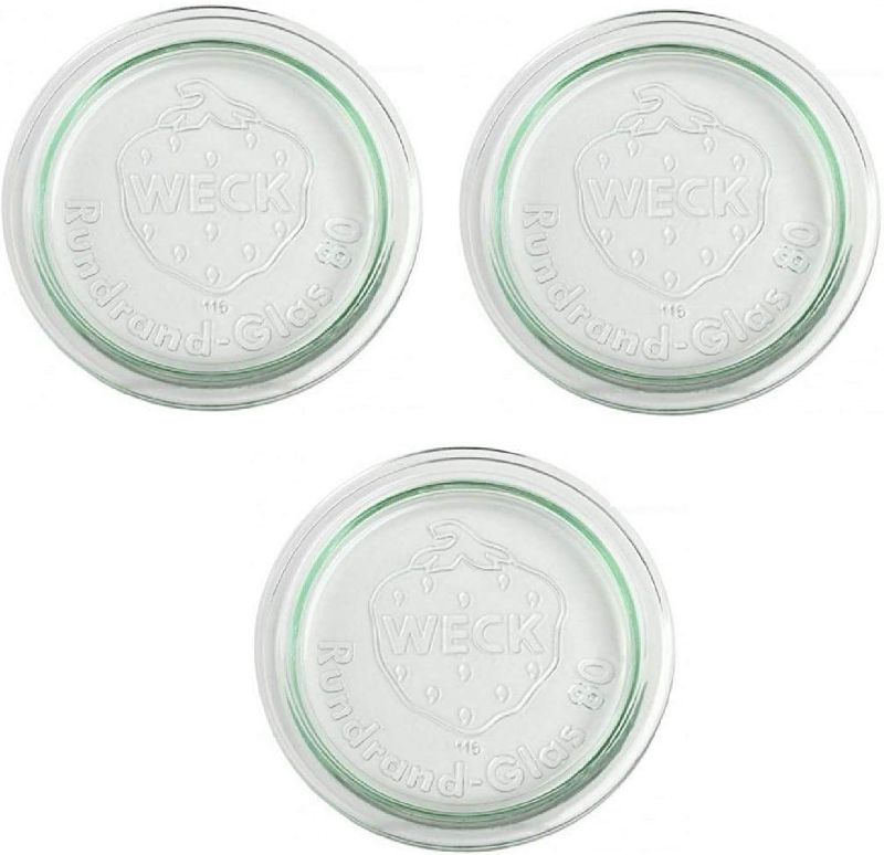 Photo 1 of Missing 2 ** 3 x Weck 100mm (approx. 4") LARGE ORIGINAL Loose Fitting Replacement Glass Lid. Fits WECK Models 738, 739, 740, 741, 742, 743, 744, 745, 748, 974.