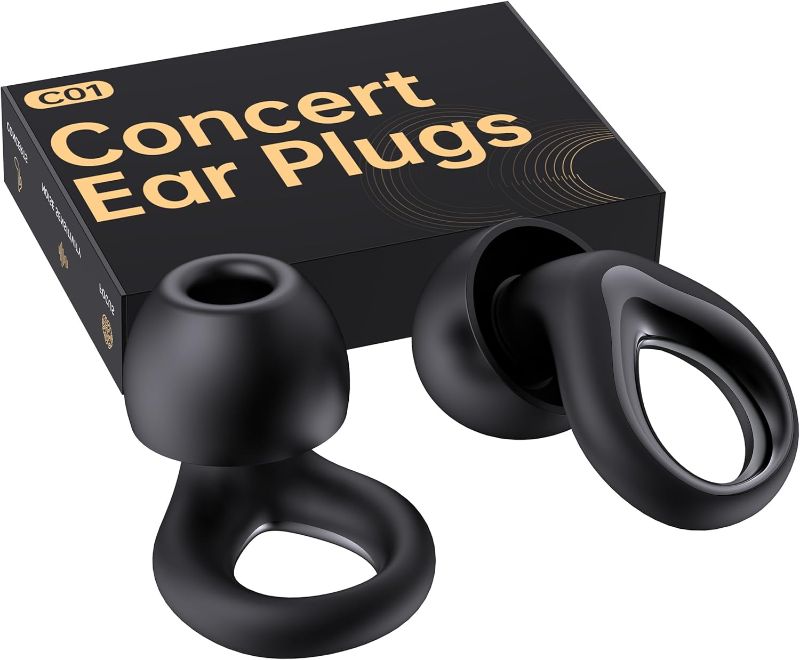 Photo 1 of Concert Ear Plugs, High Fidelity Hearing Protection for Concerts and Musicians, Reusable Silicone Ear Plugs for Festivals, Live Events, DJs, 25 dB Noise Cancelling (Black)