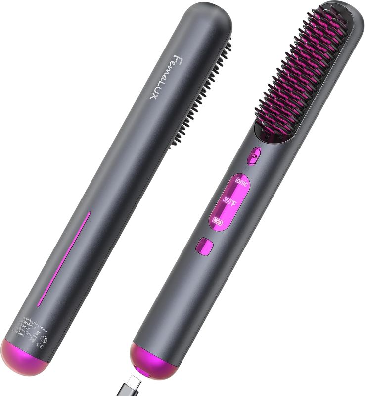 Photo 1 of Cordless Hair Straightener Brush, Portable Hair Straightener for Women,Lightweight for Travel Easy use,80mins Long Battery,10s Fast Heating, USB Rechargeable,Plasma Ionic Tech, LED Display
