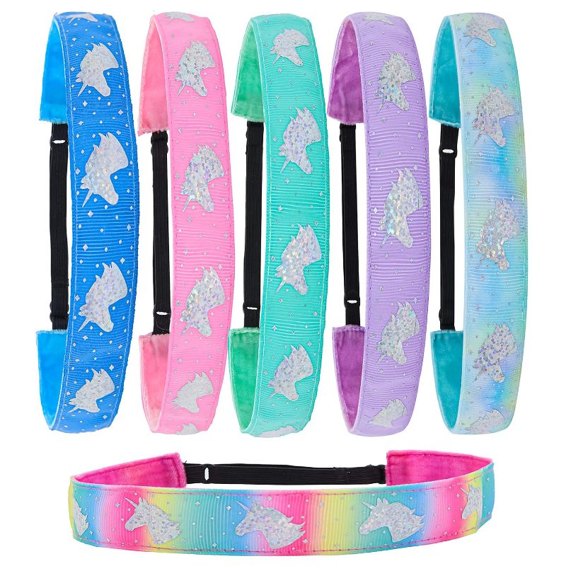 Photo 1 of FROG SAC 6 Unicorn Headbands for Girls, Adjustable No Slip Glitter Hair Bands for Kids, Cute Little Girl Sports Head Bands, Sparkly Soccer Gymnastics Headband, Sparkle Hair Accessories