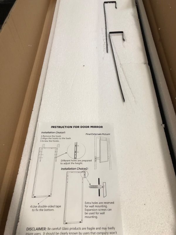 Photo 1 of Full Length Mirror 48x14 Inches - Over The Door Hanging Mirror for Bedroom, Living Room, Closet - Arch Floor Mirror, Door Mirror with Black Frame - No Drill Easy Install
