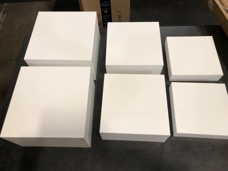 Photo 1 of Buffet Risers, Food Risers for Buffet Table, Display Stand Shelf for Catering Dessert Collectibles Jewelry Figures Show, White Acrylic Cube Display Nesting Risers with 6Pcs Hollow Bottoms 8''x9''x10''
