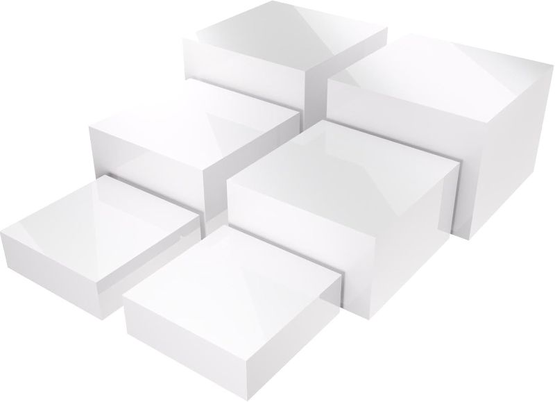 Photo 1 of Buffet Risers, Food Risers for Buffet Table, Display Stand Shelf for Catering Dessert Collectibles Jewelry Figures Show, White Acrylic Cube Display Nesting Risers with 6Pcs Hollow Bottoms 8''x9''x10''