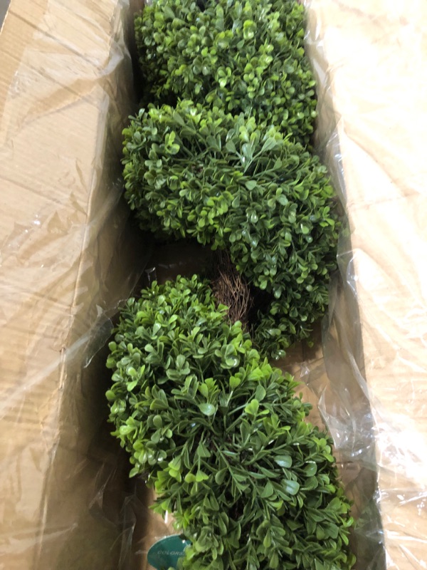 Photo 1 of Artificial Boxwood Topiary Tree, 3.5ft Tall Outdoor Porch Tree, All-Year Green Fake Plant Topiary Trees Artificial Outdoor with Sturdy Pot for Porch Indoor (Spiral)