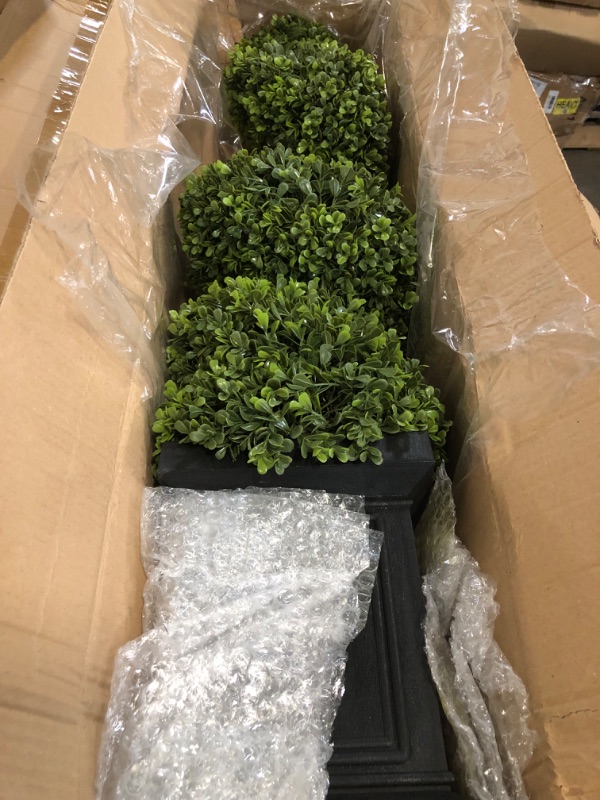 Photo 1 of Artificial Boxwood Topiary Tree, 3.5ft Tall Outdoor Porch Tree, All-Year Green Fake Plant Topiary Trees Artificial Outdoor with Sturdy Pot for Porch Indoor (Spiral)