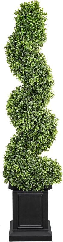 Photo 1 of Artificial Boxwood Topiary Tree, 3.5ft Tall Outdoor Porch Tree, All-Year Green Fake Plant Topiary Trees Artificial Outdoor with Sturdy Pot for Porch Indoor (Spiral)