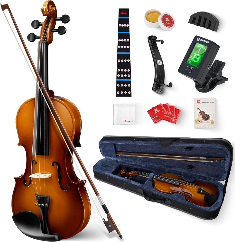Photo 1 of Vangoa Violin 4/4 Full Size Set Fiddle, Handcrafted Starter Acoustic Violins Kit with Solid Wood Side Board, Lightweight Hard Case for Beginners, Teens, Child, Kids Age 12+, Adults, Right Handed