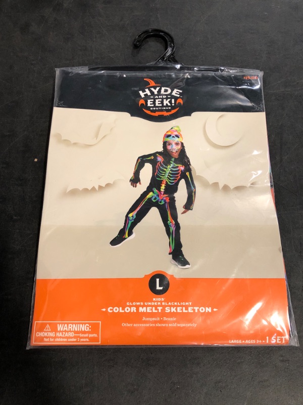 Photo 1 of Size L Hyde & Eek Boys Color Melt Skeleton Glows Under Blacklight Costume