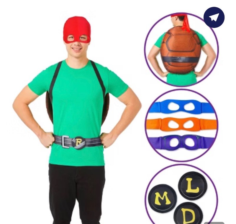 Photo 1 of One Size Fits All Adults Teenage Mutant Ninja Turtles Mayhem 4in1 Halloween Costume Accessory Kit