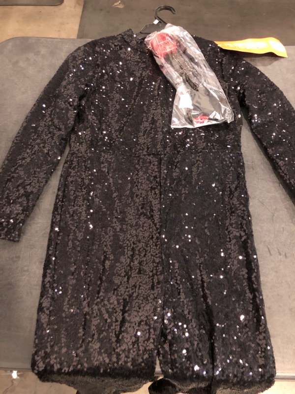Photo 1 of Size L Girls Pop Star Glam Black Sequin Jumpsuit & Microphone Halloween Costume