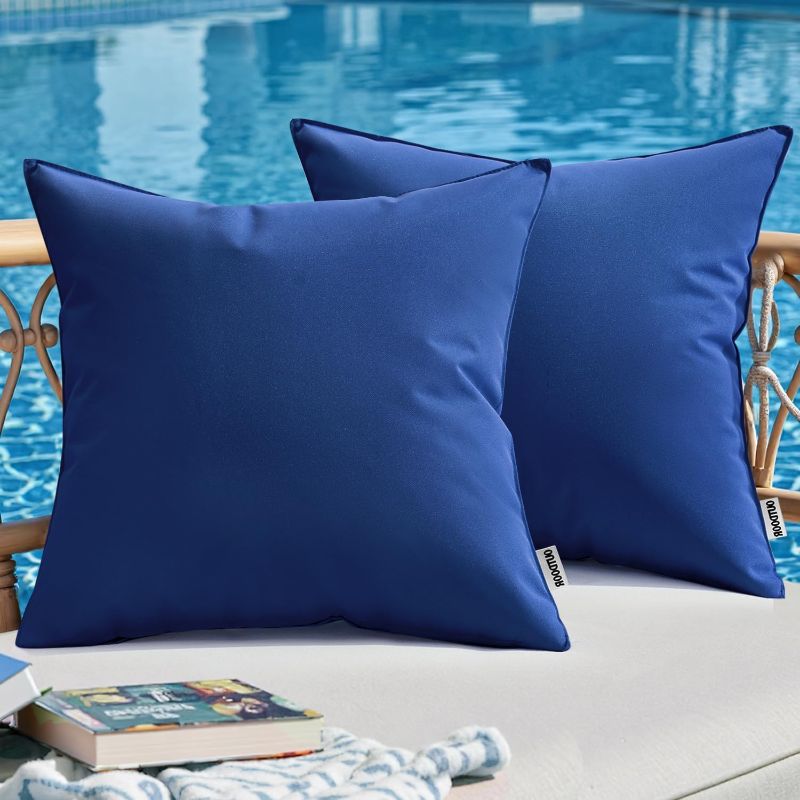 Photo 1 of MIULEE Outdoor Pillow Covers Navy Blue Waterproof Decorative Patio Throw Pillow Covers Fade Resistant for Furniture Tent Couch Sofa Living Room Pack of 2 Spring Summer Pillowcases 18x18 Inch