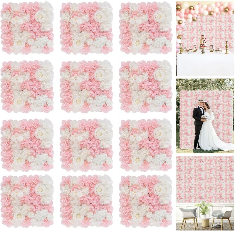 Photo 1 of FOTSHARER Pink Flower Wall Backdrop 15''x15'' Floral Rose Wall Panels 12 Pack Artificial Flower Wall Wedding Flower Backdrop Wall 3D Flower Wall Panels for Backdrop Birthday Party Bridal Showers Decor