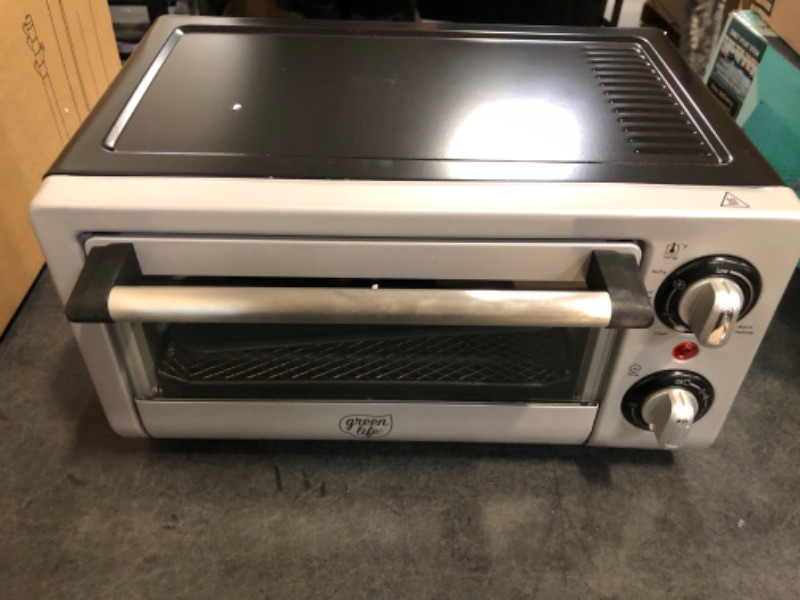 Photo 1 of GreenLife Countertop Toaster Oven Air Fryer Stainless Steel, Healthy Ceramic Nonstick, PFAS and PFOA-Free, Tray & Basket, Bake, Broil, Reheat, Adjustable Temp & Time Control, Auto Shutoff, Black