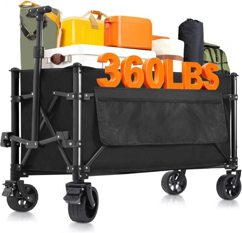 Photo 1 of Favoyard Collapsible Wagon Carts Foldable 150L & 360LBS Portable Folding Wagons with All-Terrain Wheels & Brakes Heavy Duty Outdoor Utility Cart for Beach Grocery Camping Shopping Sports Garden, Black